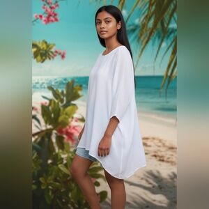 Light Gausy White Mini Dress Coverup Or Long Topper Shorts Or Jeans